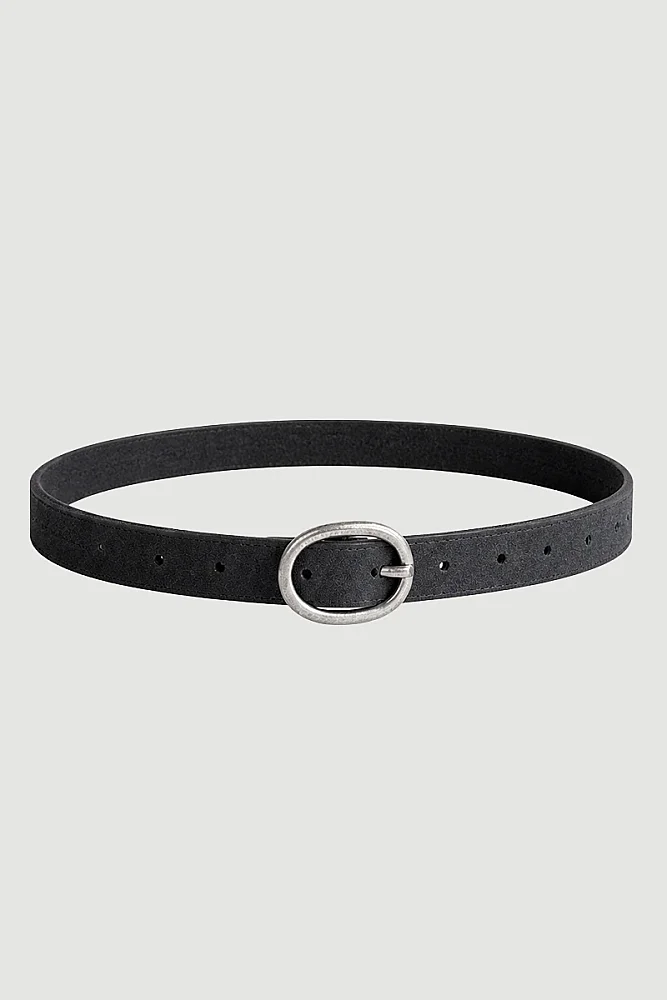 Faux Suede Belt with Oval Buckle - Black Black