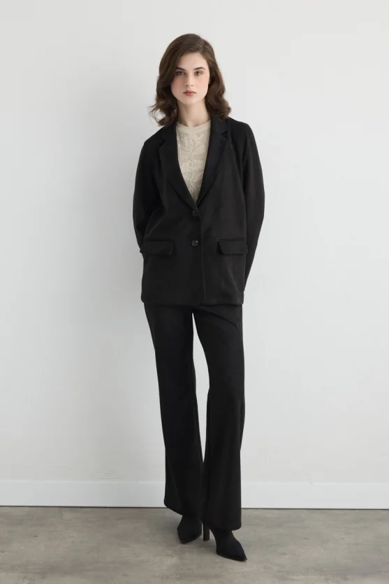 Faux Suede Blazer Jacket Black - 4