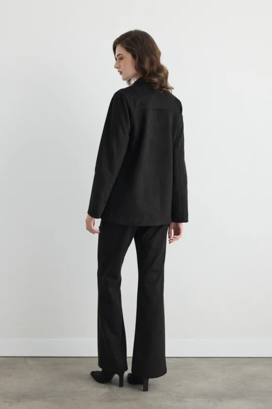 Faux Suede Blazer Jacket Black - Gusto