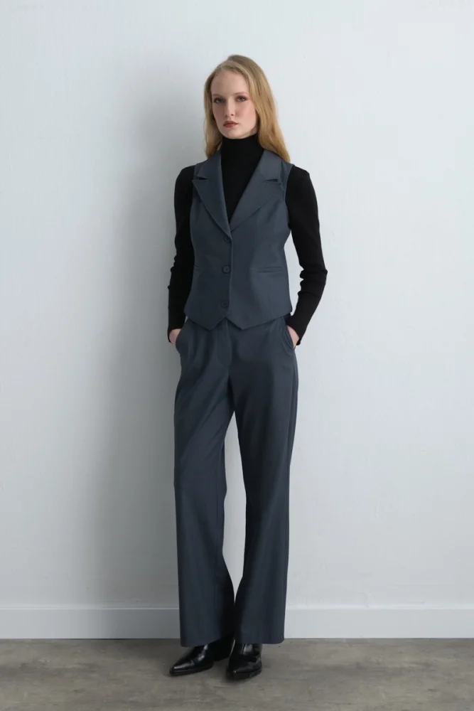 Fitted Fabric Vest Navy Blue Navy Blue