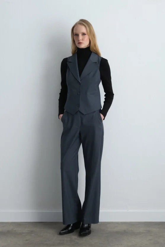 Fitted Fabric Vest Navy Blue - 1