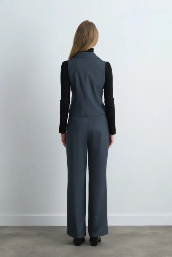 Fitted Fabric Vest Navy Blue - 4