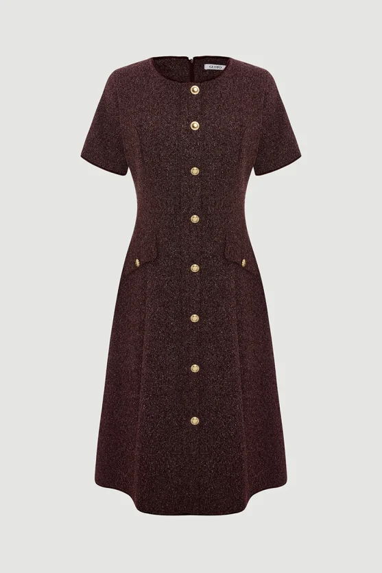 Fitted Midi Twill Dress Burgundy - 4