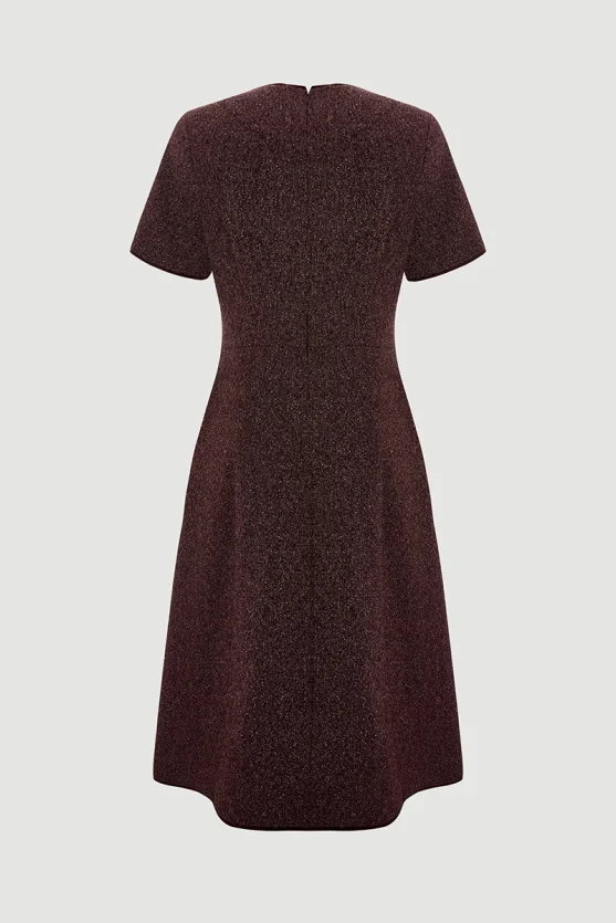 Fitted Midi Twill Dress Burgundy - 5