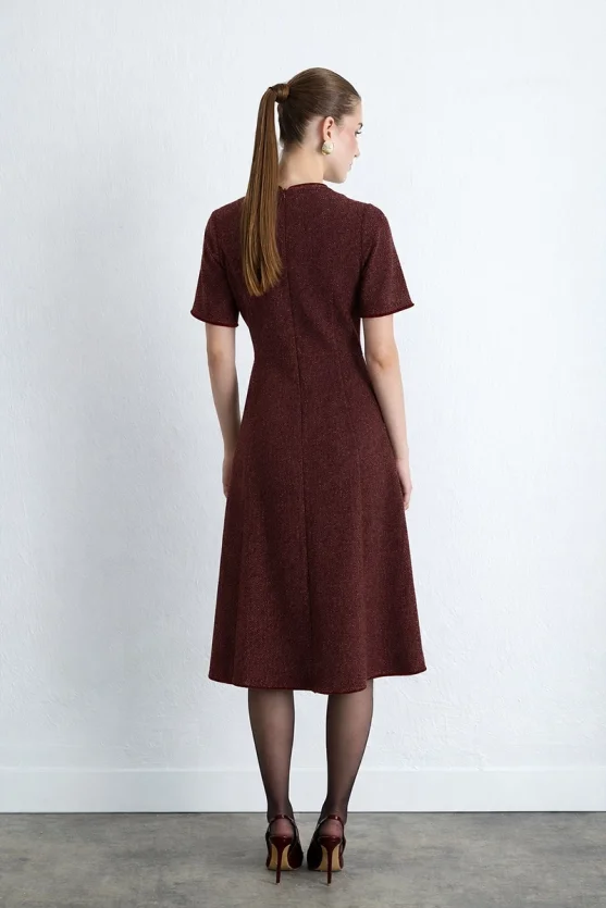 Fitted Midi Twill Dress Burgundy - Gusto