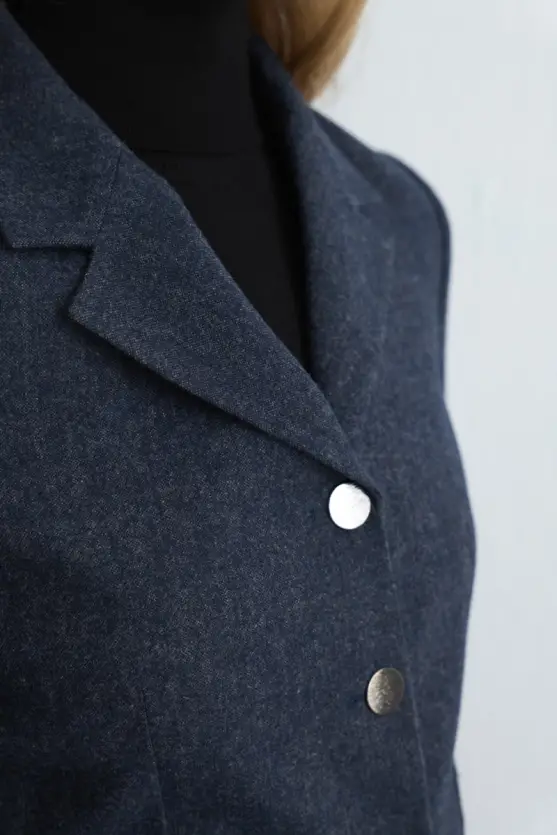 Fitted Wool Jacket Navy Blue - 3