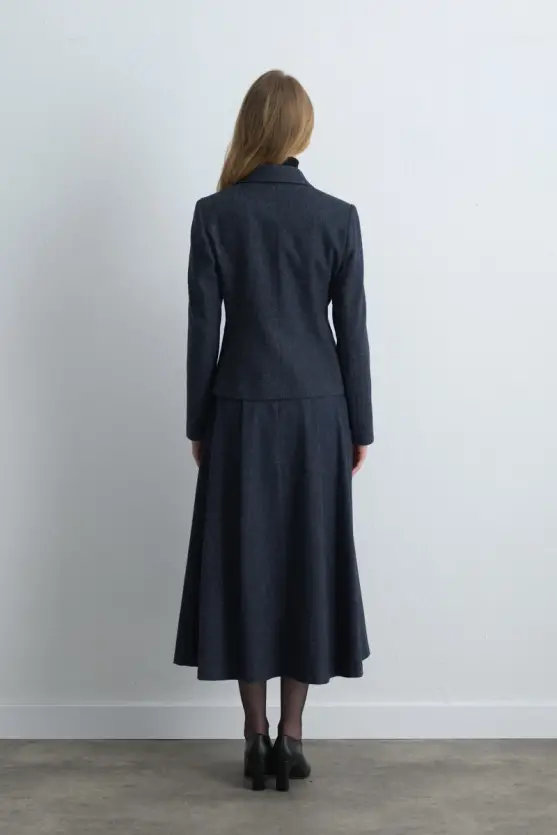 Fitted Wool Jacket Navy Blue - 5
