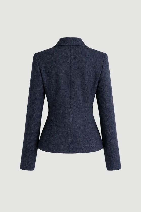 Fitted Wool Jacket Navy Blue - 7