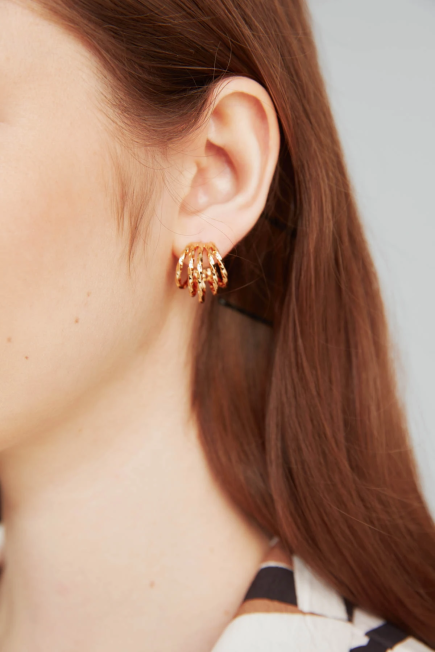 Five Row Earrings - Gold Gold