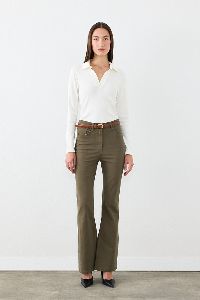 Flare-Fit Canvas Trousers - Khaki