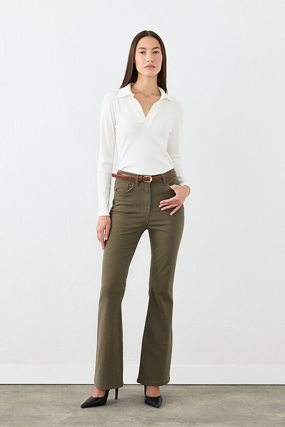 Flare-Fit Canvas Trousers - Khaki - 3
