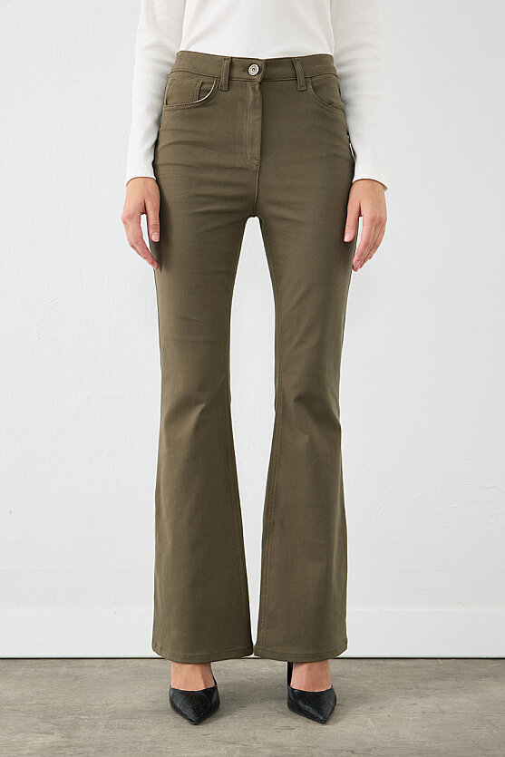 Flare-Fit Canvas Trousers - Khaki - 2