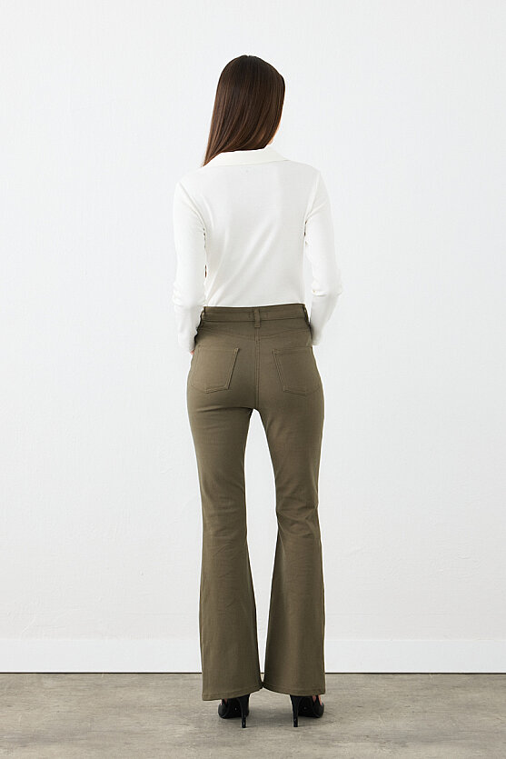 Flare-Fit Canvas Trousers - Khaki - 6