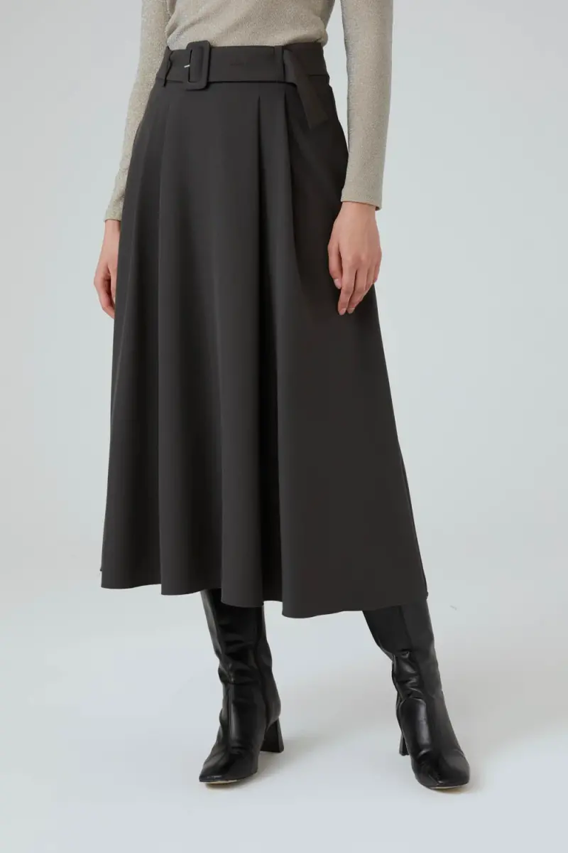 Flared Long Skirt - Gray - 1