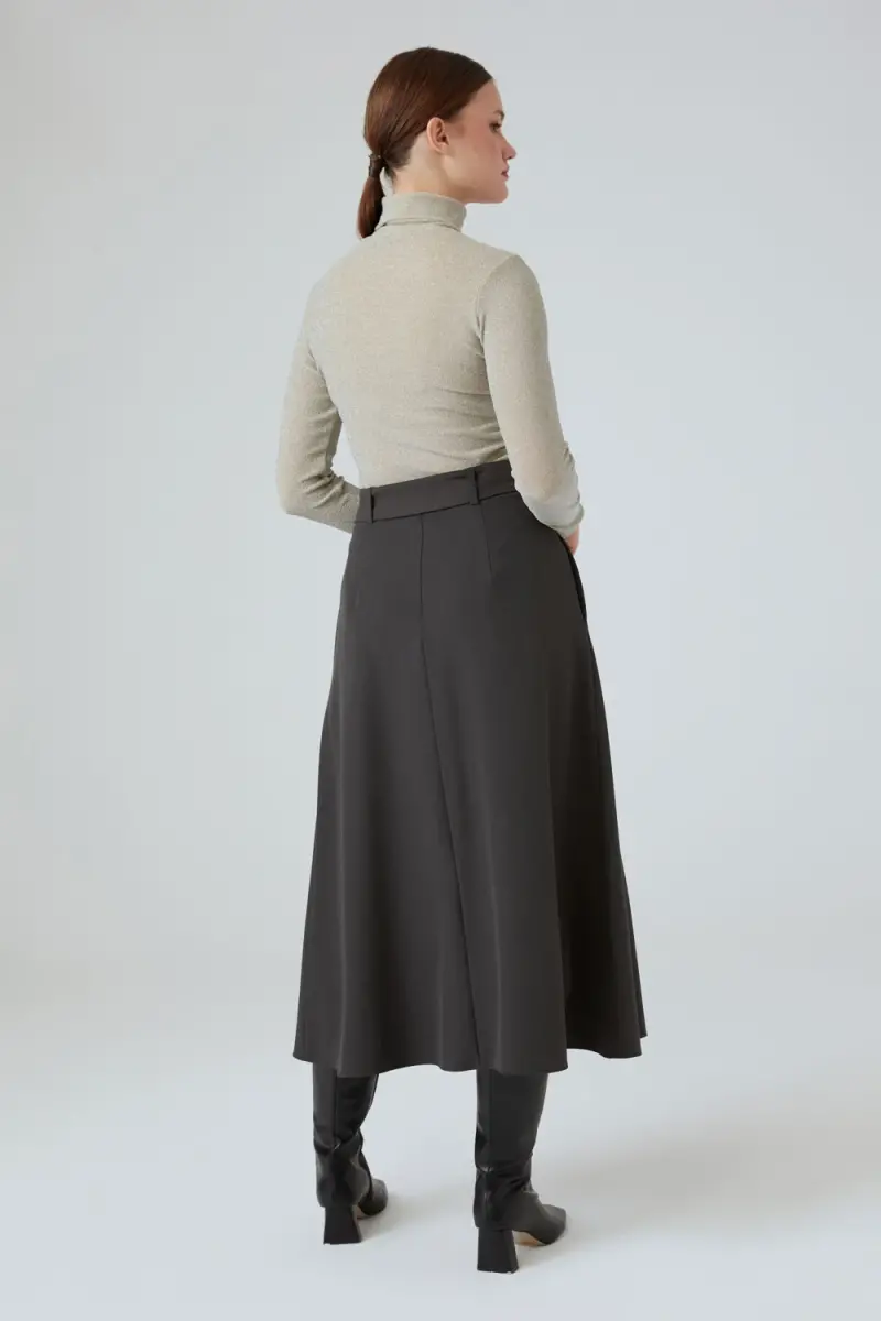 Flared Long Skirt - Gray - 4