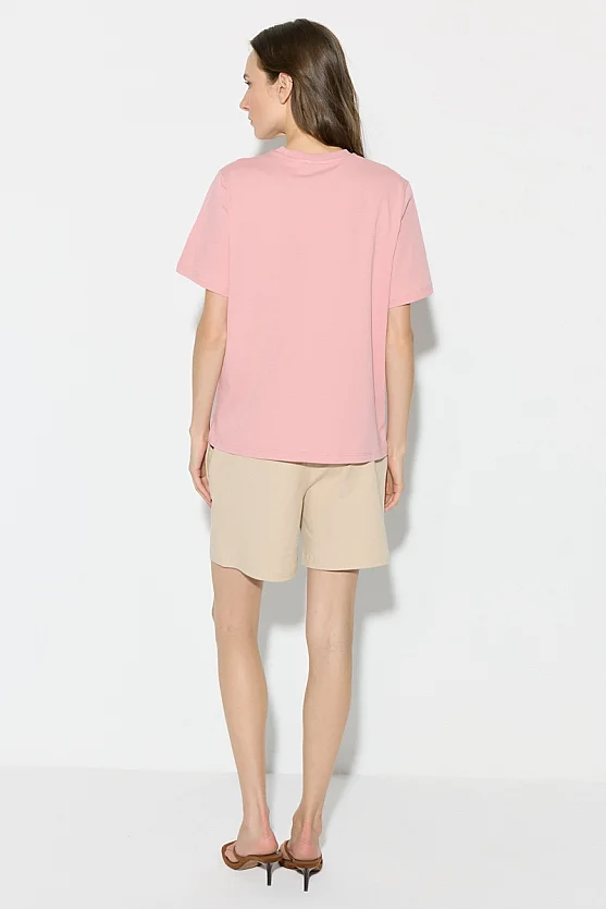 Floral Appliqué Cotton T-Shirt - Pink - 3