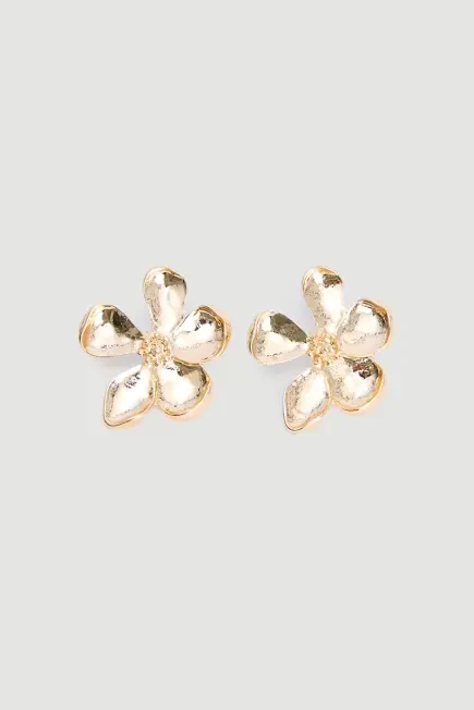 Floral Design Earrings - Gold Gold