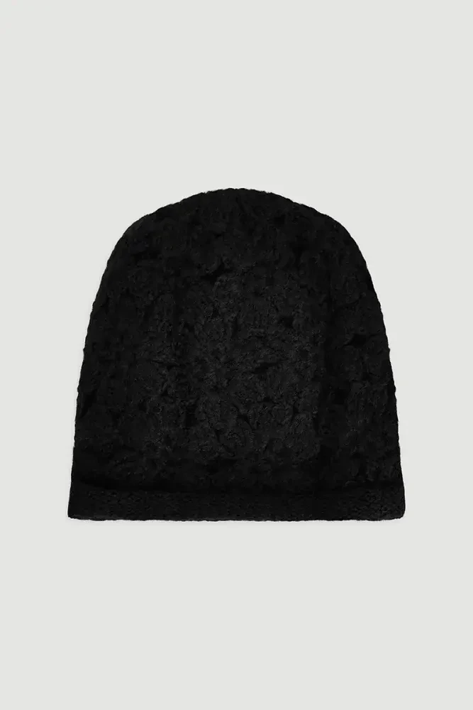 Floral Knit Beanie - Black