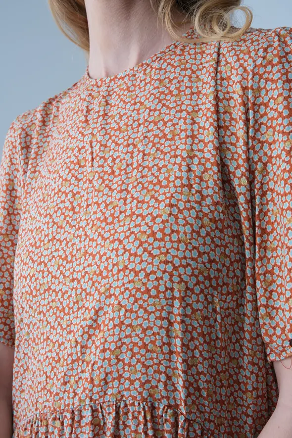 Floral Print Dress - Terracotta - 4