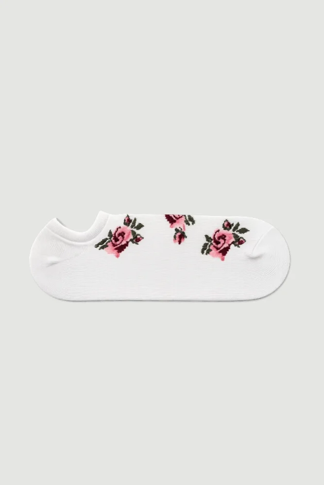 Floral Print Invisible Bamboo Socks - Ecru Ecru