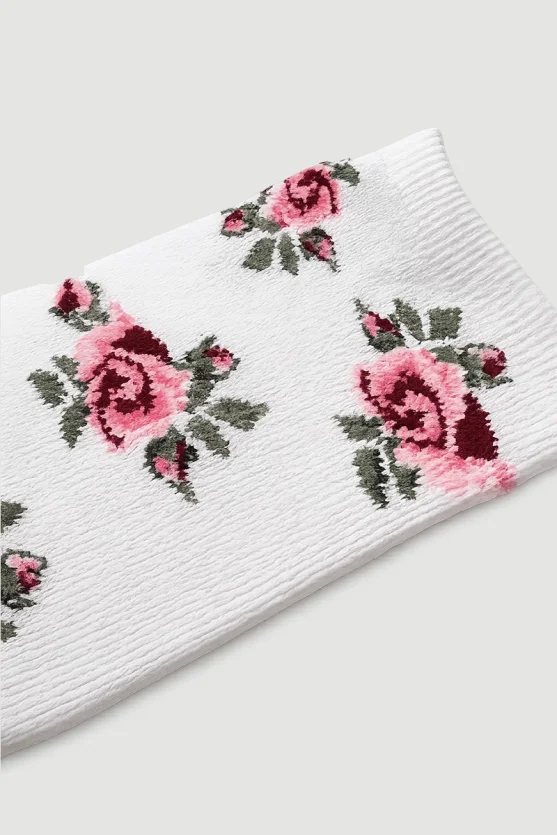 Floral Print Invisible Bamboo Socks - Ecru - 2