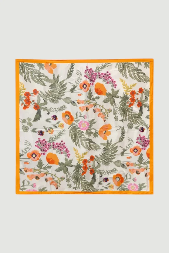 Floral Print Scarf - Orange - 2