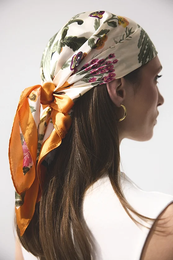 Floral Print Scarf - Orange - 3