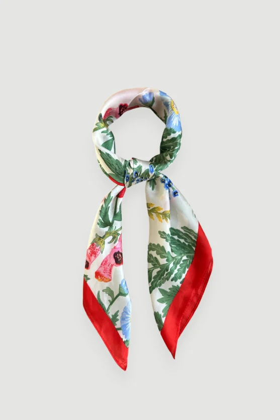 Floral Print Scarf - Red - 1