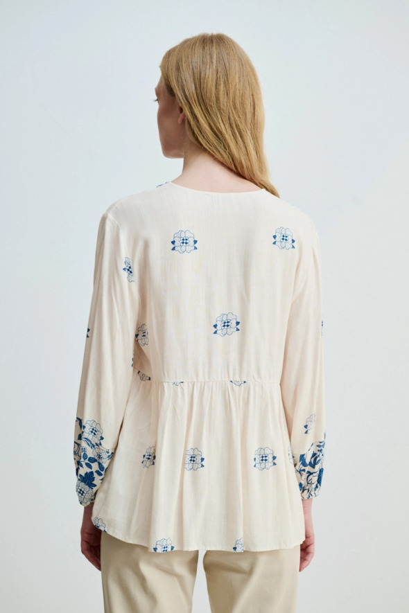 Floral Printed Relaxed Fit Viscose Blouse - Blue - 4