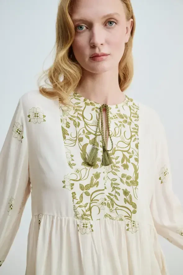 Floral Printed Relaxed Fit Viscose Blouse - Green - 2