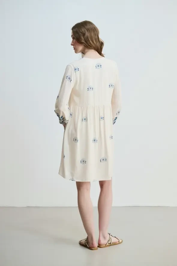 Floral Printed Relaxed Fit Viscose Dress - Blue - 6