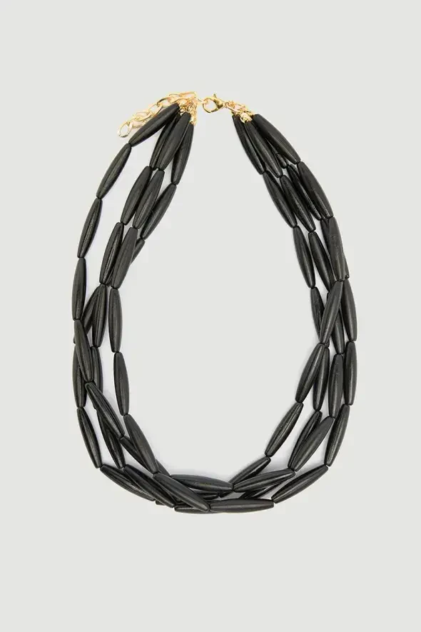 Four Row Bead Necklace - Black - 1