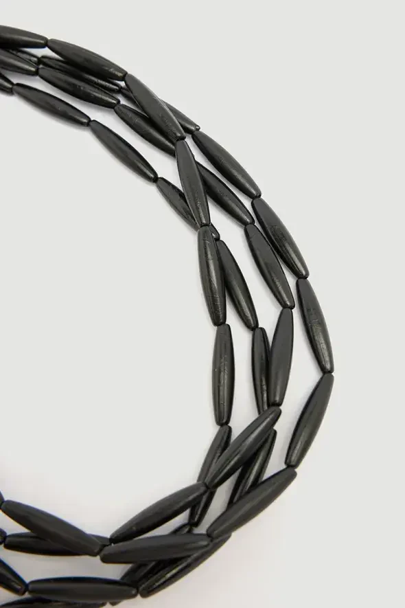 Four Row Bead Necklace - Black - 2