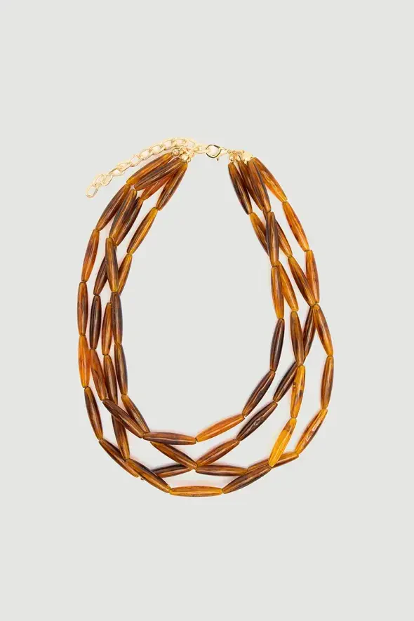 Four Row Bead Necklace - Brown - 1
