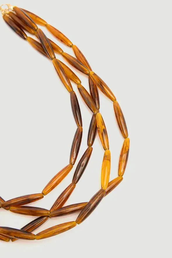 Four Row Bead Necklace - Brown - 2