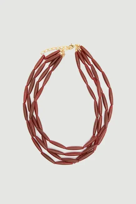 Four Row Bead Necklace - Burgundy Burgundy