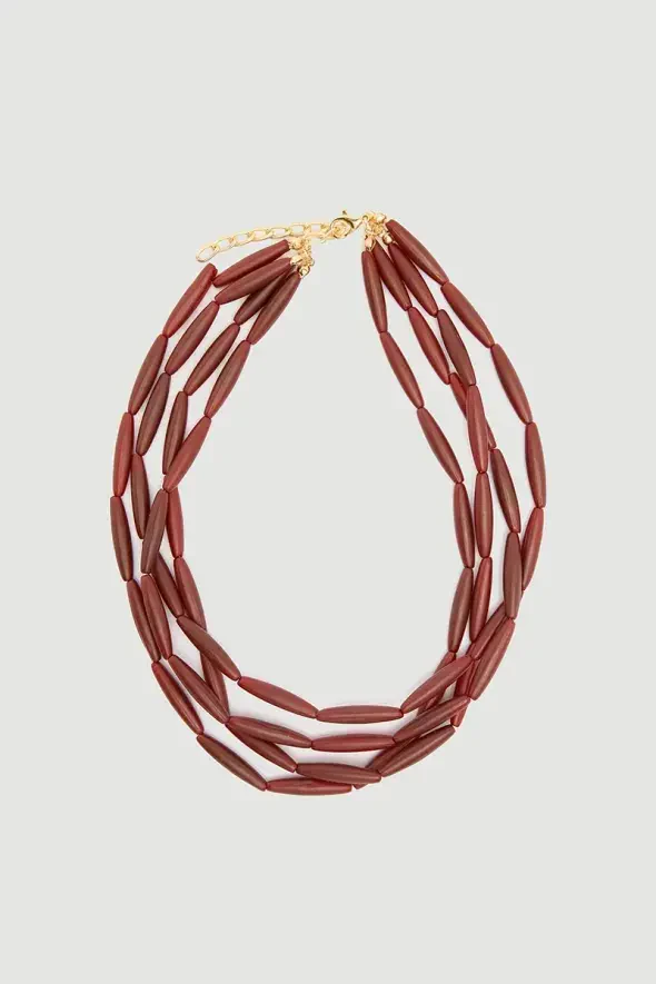 Four Row Bead Necklace - Burgundy - 1