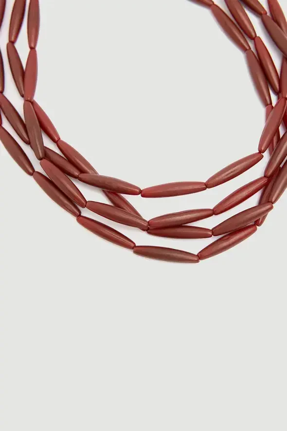Four Row Bead Necklace - Burgundy - 4