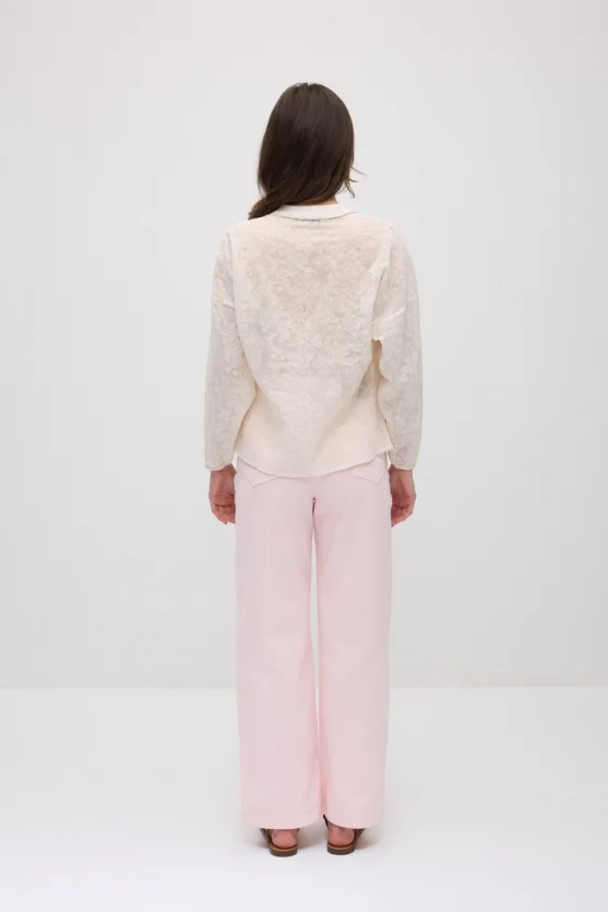 Fringed Cotton Lace Blouse - Ecru - 4