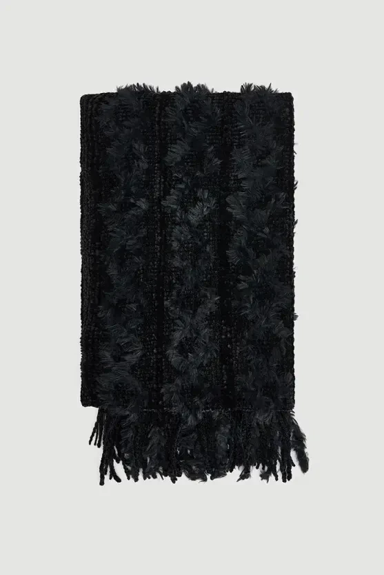Fringed Knit Shawl - Black - 1