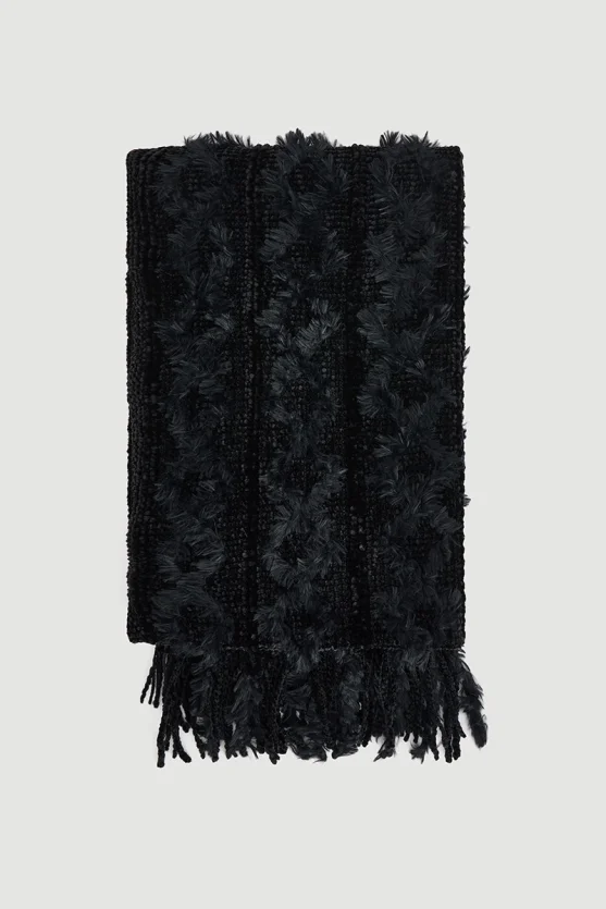 Fringed Knit Shawl Black - 1