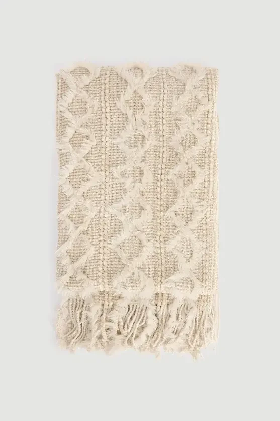 Fringed Knit Shawl - Ecru - Gusto