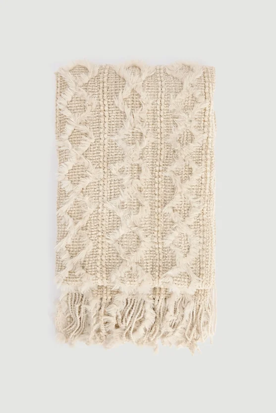 Fringed Knit Shawl Ecru - 2