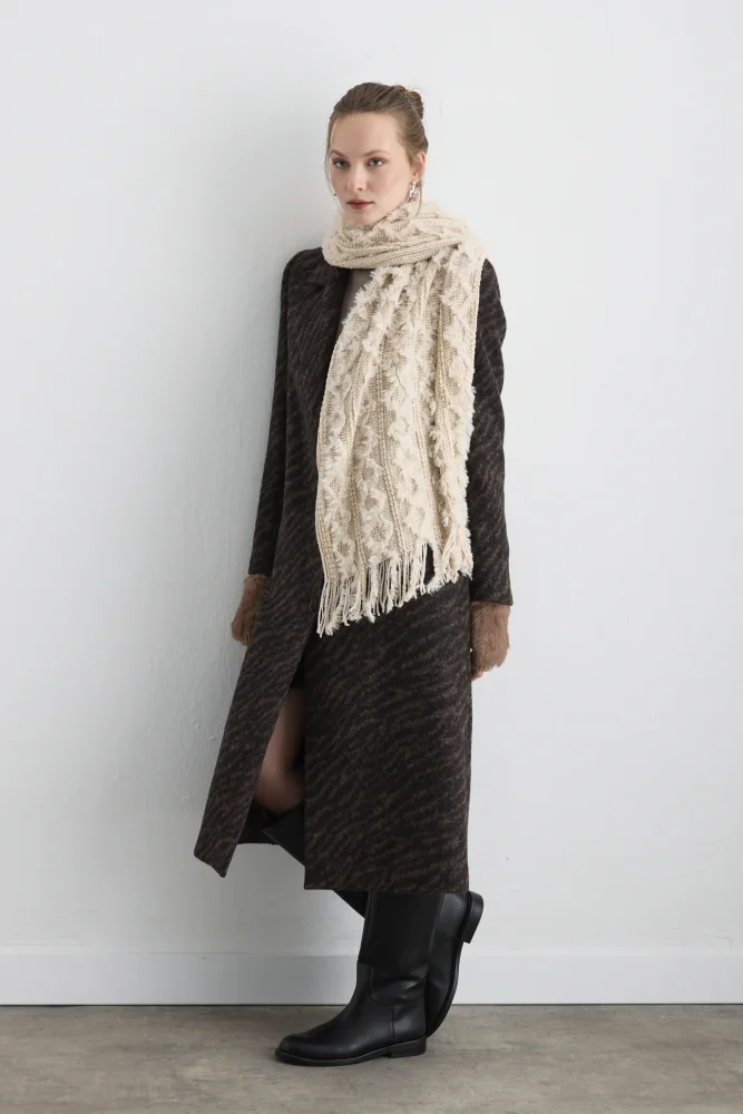 Fringed Knit Shawl Ecru