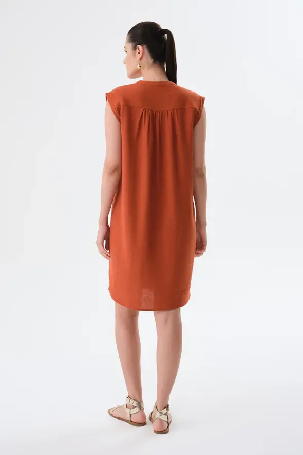 Fringed Linen Dress - Terracotta - 4