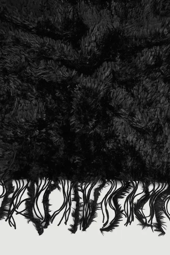 Fringed Plush Shawl - Black - 2