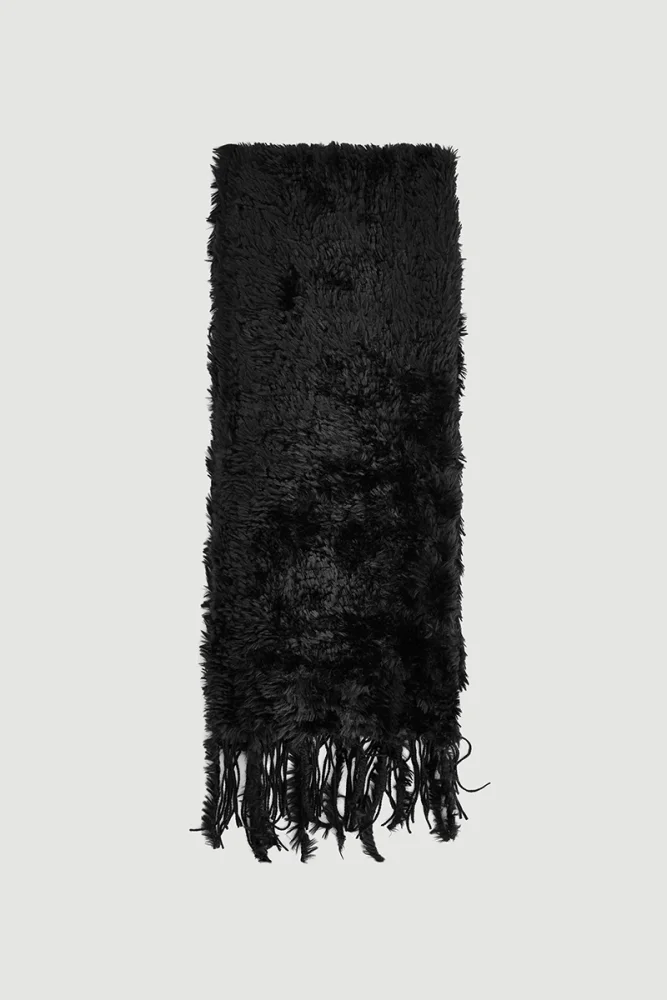Fringed Plush Shawl Black Black