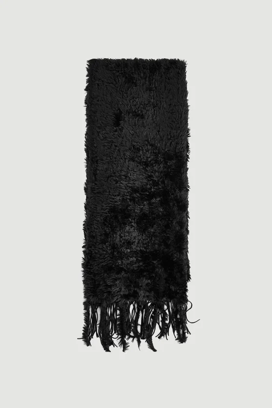 Fringed Plush Shawl Black - 1