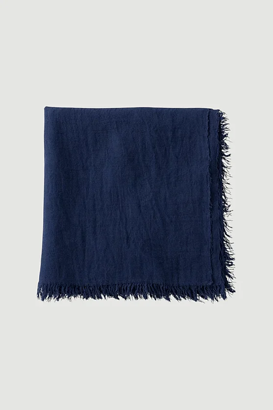 Fringed Shawl - Navy Blue - 1