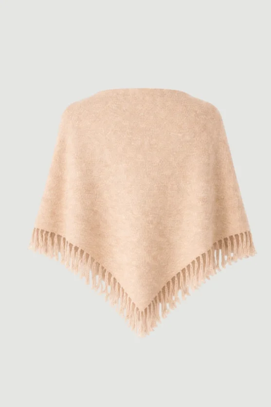 Fringed Tie-Up Triangle Wool Shawl – Beige - 2